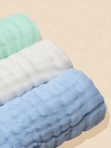 3 Piezas De Pañuelos De Alimentación Para Bebés De Color Sólido En Forma De Toalla - azul blanco verde - Ver 3