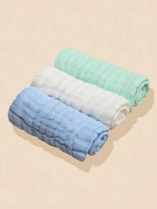 3 Piezas De Pañuelos De Alimentación Para Bebés De Color Sólido En Forma De Toalla - azul blanco verde - Ver 2