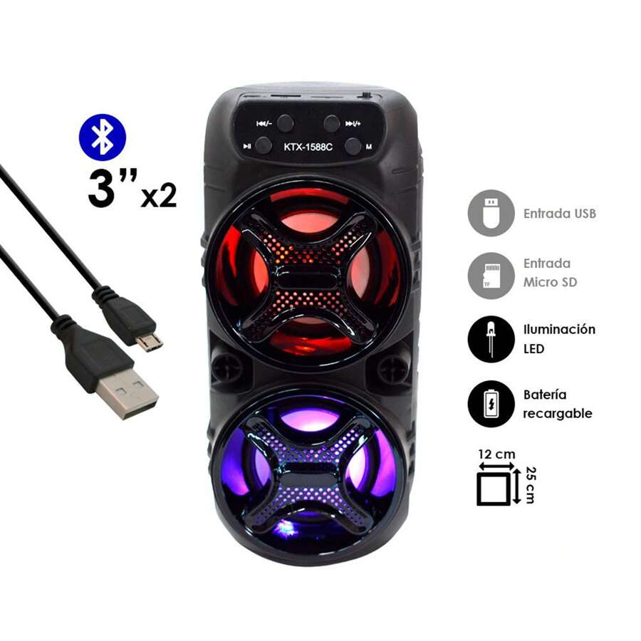 GKBM Bocina bluetooth portátil 3″x2 KTX-1588 - Multicolor - Ver 1