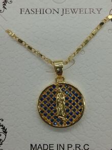 Collar Con Medalla De La Virgen - Azul Marino - Ver 2