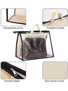 Clear Handbag Dust Cover Bags Hanging Storage Holder For Wardrobe Portable Dustproof Bag For Every Bag Clear Handbag Storage Organizer Dust Cover Bags 3 Sizes Transparent Purse Protector Storage Bag With Zipper And Handle For Closet Shelf Dustproof & Moistureproof Bag Organiser School Supplies Teacher Gifts Back To School Teacher Accessories - Beige - View 6