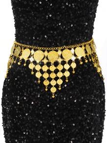 1件新款金属装饰肚皮舞腰链，带垂坠吊坠，波西米亚风，适合万圣节、情人节、夏季、开学季、秋季等场合。 - 金色 - 查看 1