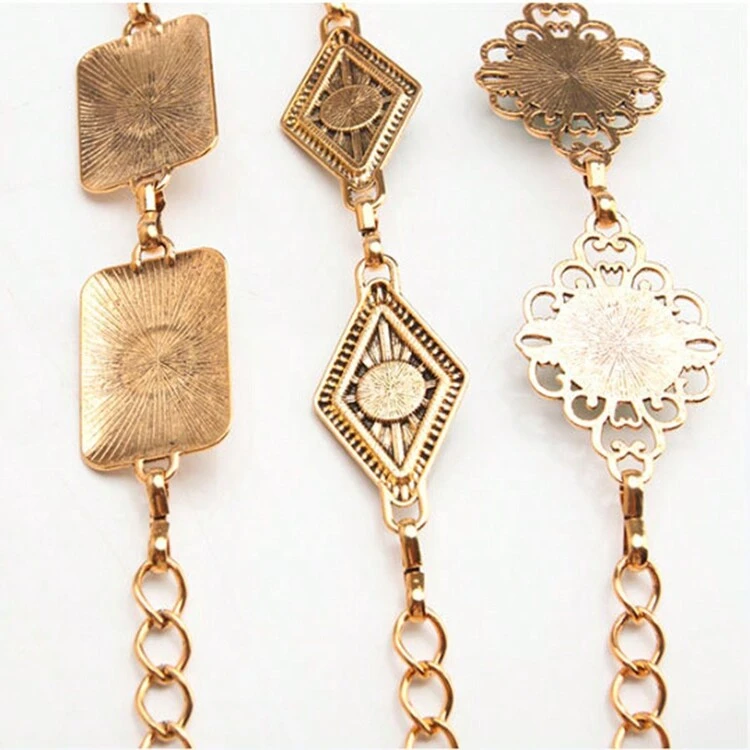 Boho 1pc Women's Artificial Green Stone Inlaid Metal Geometric Pattern Waist Chain, Sexy, Elegant And Versatile For Dress Accessory, Stylish Belt For Girls, Bohemian Style - Multicolor - View 7