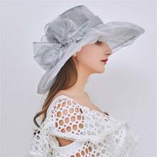 1pc Vintage Elegant Double Layer Organza Flower Detail Sun Hat With Foldable Brim For Women, Summer Bow - Multicolor - View 1