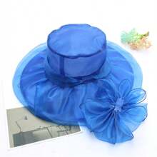 1pc Vintage Elegant Double Layer Organza Flower Detail Sun Hat With Foldable Brim For Women, Summer Bow - Multicolor - View 4