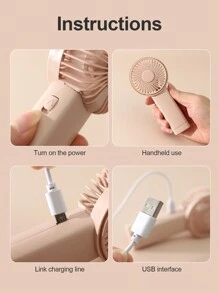 AOYI 1只可充電的便攜式手持簡易戶外小風扇,帶一檔調節和掛繩 - 粉色 - 查看 7