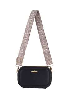 1pc Beige Diamond Pattern Stylish Wide Strap Bag Nylon Adjustable Replacement Strap For Crossbody Handbag Wallet