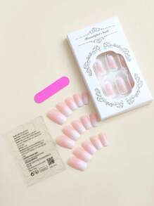 24入組光澤漸層粉白可佩戴長方形全覆蓋假指甲，適用於女性和女孩，附1片指甲磨光板和1片膠凝膠指甲貼，指甲用品 - 彩色 - 查看 4