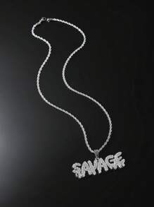 1入組鍍銀不鏽鋼紋狀寬桿鏈,鑲嵌鋯石裝飾的英文字母吊墜,嘻哈風珠寶項鍊適用於男士 - 銀色 - 查看 3