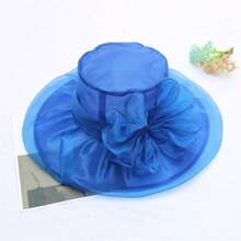 1pc Vintage Elegant Double Layer Organza Flower Detail Sun Hat With Foldable Brim For Women, Summer Bow - Multicolor - View 15