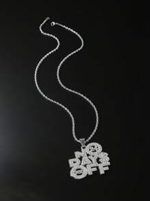 1入組鍍銀不鏽鋼紋狀寬桿鏈,鑲嵌鋯石裝飾的英文字母吊墜,嘻哈風珠寶項鍊適用於男士 - 銀色 - 查看 5