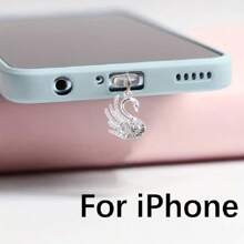 1 Stück Handy-staubschutz Mit Schönen Schwänen, Modisches Juwel Eingelegtes Legierungspendan, Daten- & Ladunganschluss Kappe