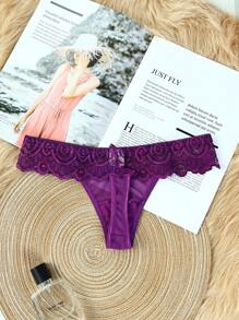 3入組花朵蕾絲丁字褲,低腰內衣,臀部褲 - 紫色 - 查看 3