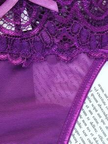 3入組花朵蕾絲丁字褲,低腰內衣,臀部褲 - 紫色 - 查看 6