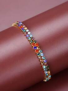 1入流行女式多彩鑽石手鍊，簡約個性細鏈手鍊 - 彩色 - 查看 8