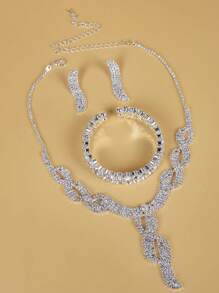 4入組時尚簡約鑽石頸鏈套裝，適用於女性日常佩戴、婚禮、派對、新娘 - 銀色 - 查看 6