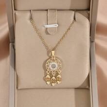 1條鍍金不銹鋼鏈,配有立方氧化鋯和貓眼夢網流蘇吊墜項鏈,適合女性、情侶、派對、街頭穿搭、日常穿搭、上下班使用