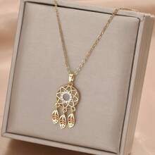 1條鍍金不銹鋼鏈,配有立方氧化鋯和貓眼夢網流蘇吊墜項鏈,適合女性、情侶、派對、街頭穿搭、日常穿搭、上下班使用