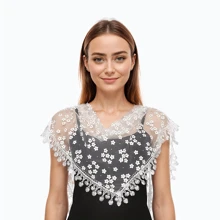 Đảng 1 Nữ Màu Trắng Thêu Hoa Ren Khăn Bohemian Cưới Mạng Che Mặt Thoáng Khí Khoét Hở Cô Dâu Tam Giác Đầu Khăn Quàng Khăn Choàng - Nhiều màu - Xem 2