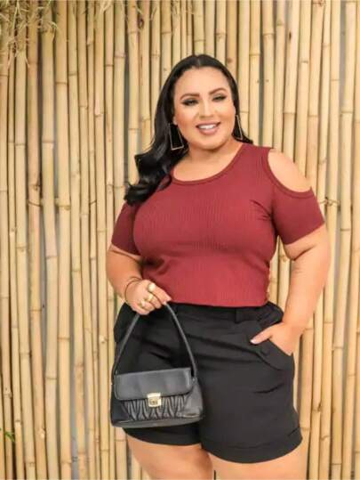 Cropped Plus Size Recorte Manga Feminino