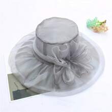 1pc Vintage Elegant Double Layer Organza Flower Detail Sun Hat With Foldable Brim For Women, Summer Bow - Multicolor - View 11