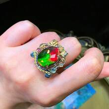 復古宮廷風格西瓜碧璽和雙鍍金創意女士寶石戒指 - 綠色 - 查看 5