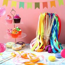 5入組帶有彩色絲綢仙女緞帶的緞帶棒,非常適合派對、生日、慶祝和節日,顏色隨機 - 彩色 - 查看 8
