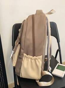 Mochila escolar para niñas, estudiantes de escuela secundaria y universidad, estilo retro, gran capacidad, multicolor, compartimento para computadora portátil, apta para estudiantes de secundaria, universidad, escuela primaria, actividades al aire libre, viajes, regreso a clases - Caqui - Ver 3