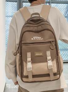 Mochila escolar para niñas, estudiantes de escuela secundaria y universidad, estilo retro, gran capacidad, multicolor, compartimento para computadora portátil, apta para estudiantes de secundaria, universidad, escuela primaria, actividades al aire libre, viajes, regreso a clases - Caqui - Ver 6