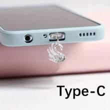 1 Stück Handy-staubschutz Mit Schönen Schwänen, Modisches Juwel Eingelegtes Legierungspendan, Daten- & Ladunganschluss Kappe