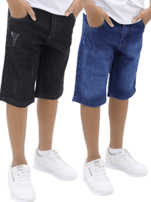 Men Denim Shorts - 深色牛仔褲+黑色牛仔褲 - 查看 2