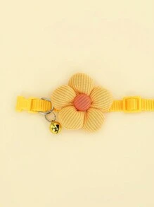 1pc 3d Floral Bow Knot Pet Collar With Bell For Small Dogs And Cats, Yellow