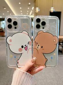 情人节熊 2 件套 卡通情侣设计防震手机壳 防水防摔防刮