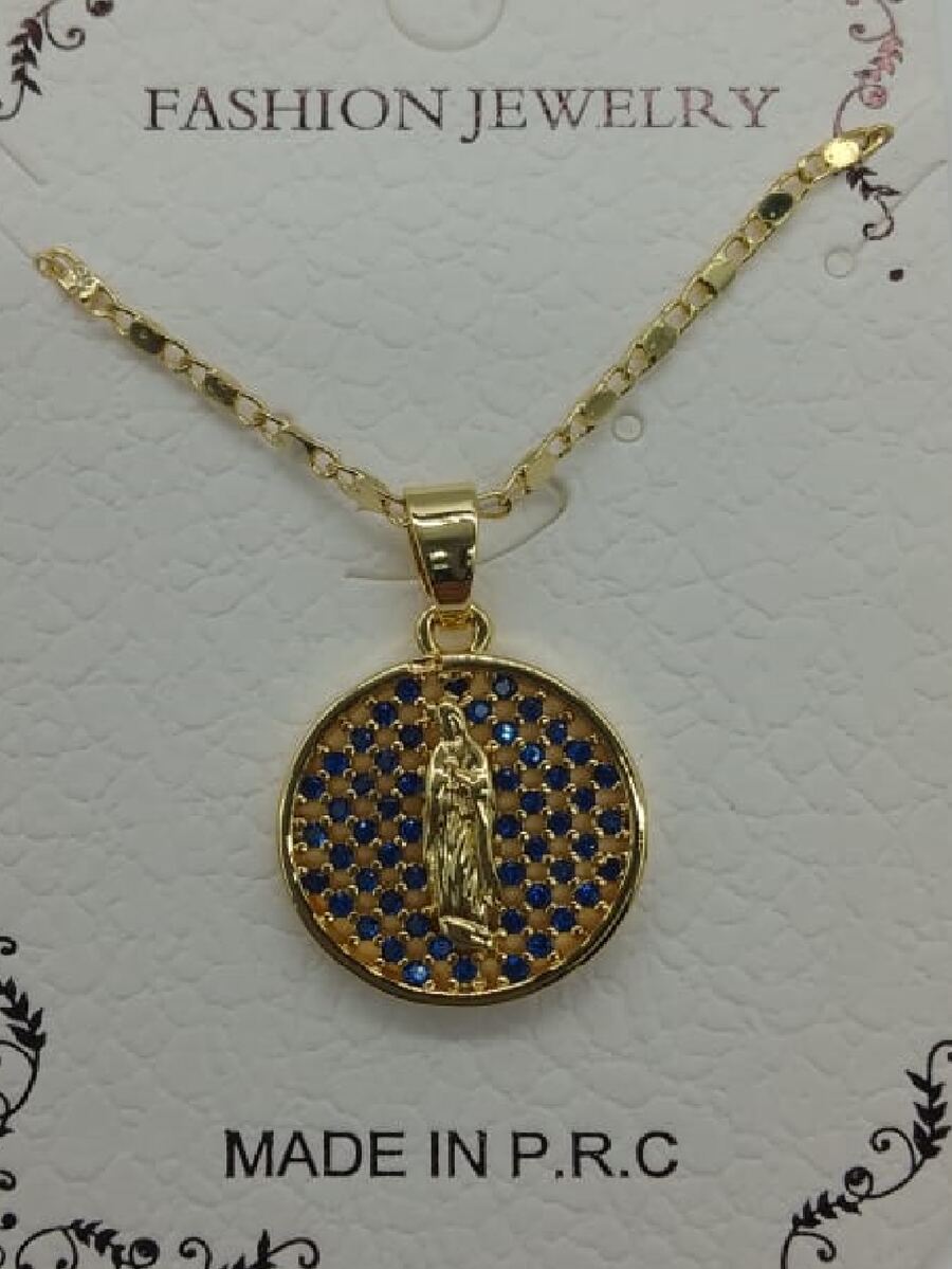Collar Con Medalla De La Virgen - Azul Marino - Ver 1
