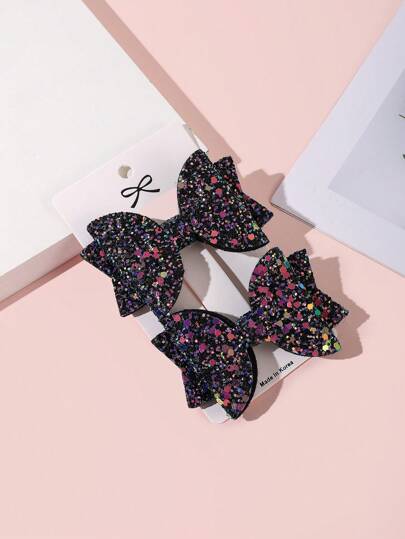 2pcs/Set Shiny Sequin Bowknot Teen Hair Clips