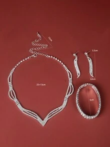 4入組時尚簡約鑽石頸鏈套裝，適用於女性日常佩戴、婚禮、派對、新娘 - 銀色 - 查看 9