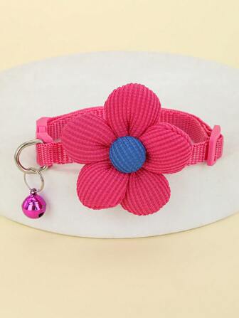 1pc 3d Flower & Bowknot Decor Pet Collar With Bell For Small Dogs And Cats, Pink