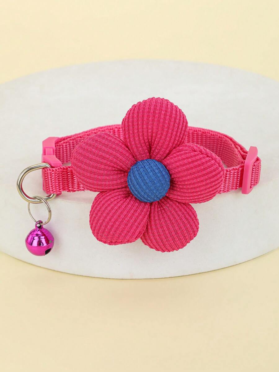 1pc 3d Flower & Bowknot Decor Pet Collar With Bell For Small Dogs And Cats, Pink - Multicolor - View 1