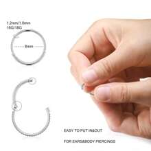 2 PEZZI Anelli per il naso a cerchio in acciaio chirurgico 316L con CZ frontali chiari, anelli per orecchie, cartilagine, daith, tragus, elice, rook, anelli per ombelico, capezzolo, setto nasale, sopracciglio, labbra, lobo, elice sottile da 6 mm, 8 mm, 10 mm, regali di San Valentino, gioielli per body piercing di San Valentino