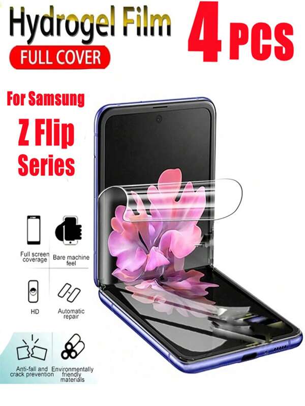 4Pcs HD Hydrogel Film Screen Protector Compatible With Samsung Galaxy Z Flip7 Flip6 Flip5 Flip4 Flip3 Protect Film Phone Protect Film (Not Tempered Glass )Resistant Automatically Repair Scratches Waterproof Shockproof Anti-Fall Anti-Fall Scratch Resistant Anti-Fingerprint Full Cover
