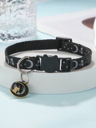 1 件黑色反光月亮貓項圈帶月亮吊墜適合狗和貓