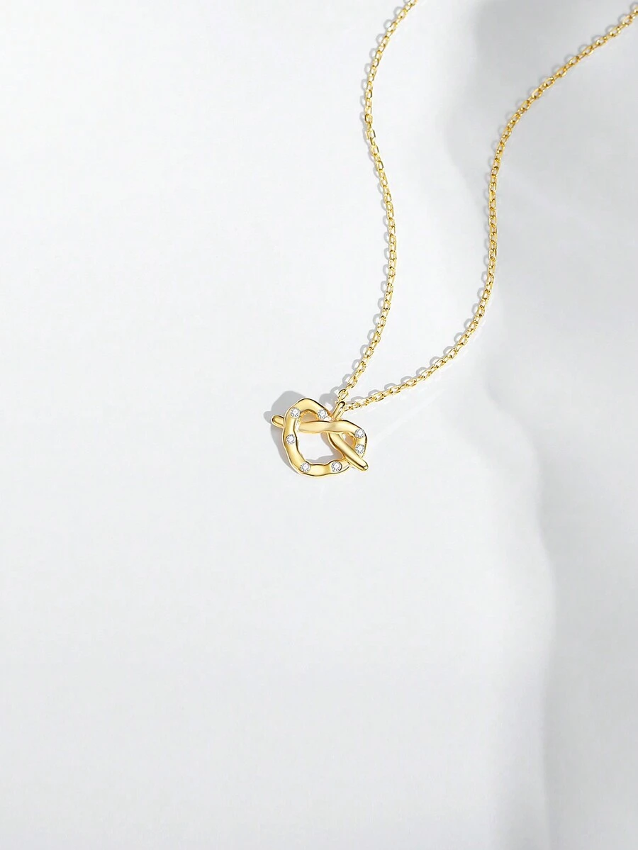 1入組原創設計925純銀面包吊墜項鍊（附鑽石和石英）,豪華時尚,適合女性日常穿戴 - 香檳色 - 查看 1