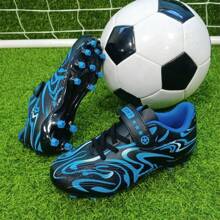 2024新款男童魔鬼氈防滑足球鞋，專業舒適戶外透氣練習和比賽足球鞋 - 藍色 - 查看 1