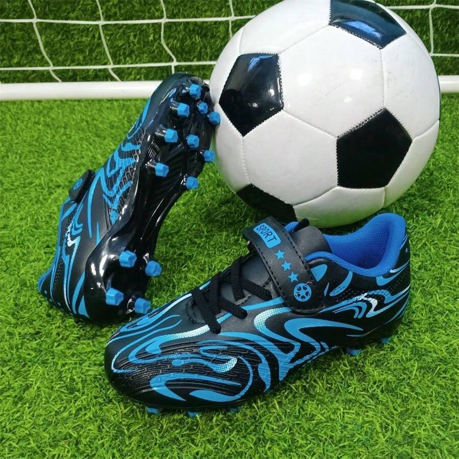 2024新款男童魔鬼氈防滑足球鞋，專業舒適戶外透氣練習和比賽足球鞋 - 藍色 - 查看 1
