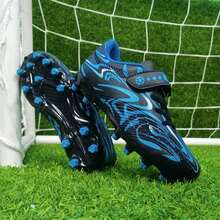 2024新款男童魔鬼氈防滑足球鞋，專業舒適戶外透氣練習和比賽足球鞋 - 藍色 - 查看 2