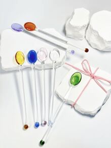 1/2pcs Creative Glass Stirring Spoon With Long Handle For Home Use, Colorful Coffee Milk Juice Spoon, Heat Resistant,Kitchen,Christmas Gift,School Supplies
