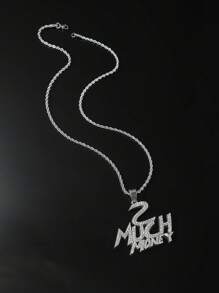 1入組鍍銀不鏽鋼紋狀寬桿鏈,鑲嵌鋯石裝飾的英文字母吊墜,嘻哈風珠寶項鍊適用於男士 - 銀色 - 查看 8