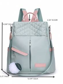 Multifunctional Anti-Theft Bag With Embroidered Strap, Women's Coin Purse, High-End Travel Bag For Postgraduates, Waterproof, For Shopping, Travel, Comes With Plush Pendant, Mommy Bag, Handbag, Laptop Bag, Women's Nylon Shoulder Backpack, Suitable For Office Ladies, Commuters, Elementary And Middle School Students, College Freshmen And Sophomores, Graduates, Essential Back-To-School Item, School Supplies, School Backpack, School Bag, Backpack For School, Back To School Backpack, School Bookbag, Big Backpack, Backpack School, Back To School Bags, Large Capacity, Lightweight, Portable, Suitable For Teen Girls Women College Students, Teacher, White-Collar Workers, Perfect For Back To School, First Day Of School - Green - View 8