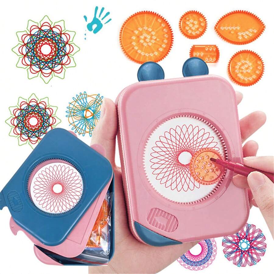 1 Set Juguete De Dibujo Spirograph Azul Con Plantillas De Pintura, Accesorios Multifuncionales Y Regla Geométrica, Juego De Herramientas De Dibujo Y Estuche De Almacenamiento Para Niños