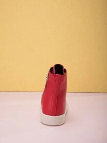 Toddler Kids Boys And Girls Lace-Up Front High Top Skate Shoes Pu Leather Sport Shoes With Side Zipper And Comfortable Soft Sole - 紅色 - 查看 6